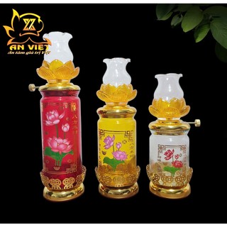 Đèn Dầu Hoa Văn Hoa Sen - Đèn Dầu Thờ Cúng Thủy Tinh - Nội Thất An Việt - DD2509