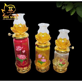 Đèn Dầu Hoa Văn Hoa Sen - Đèn Dầu Thờ Cúng Thủy Tinh - Nội Thất An Việt - DD2509
