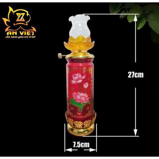 Đèn Dầu Hoa Văn Hoa Sen - Đèn Dầu Thờ Cúng Thủy Tinh - Nội Thất An Việt - DD2509