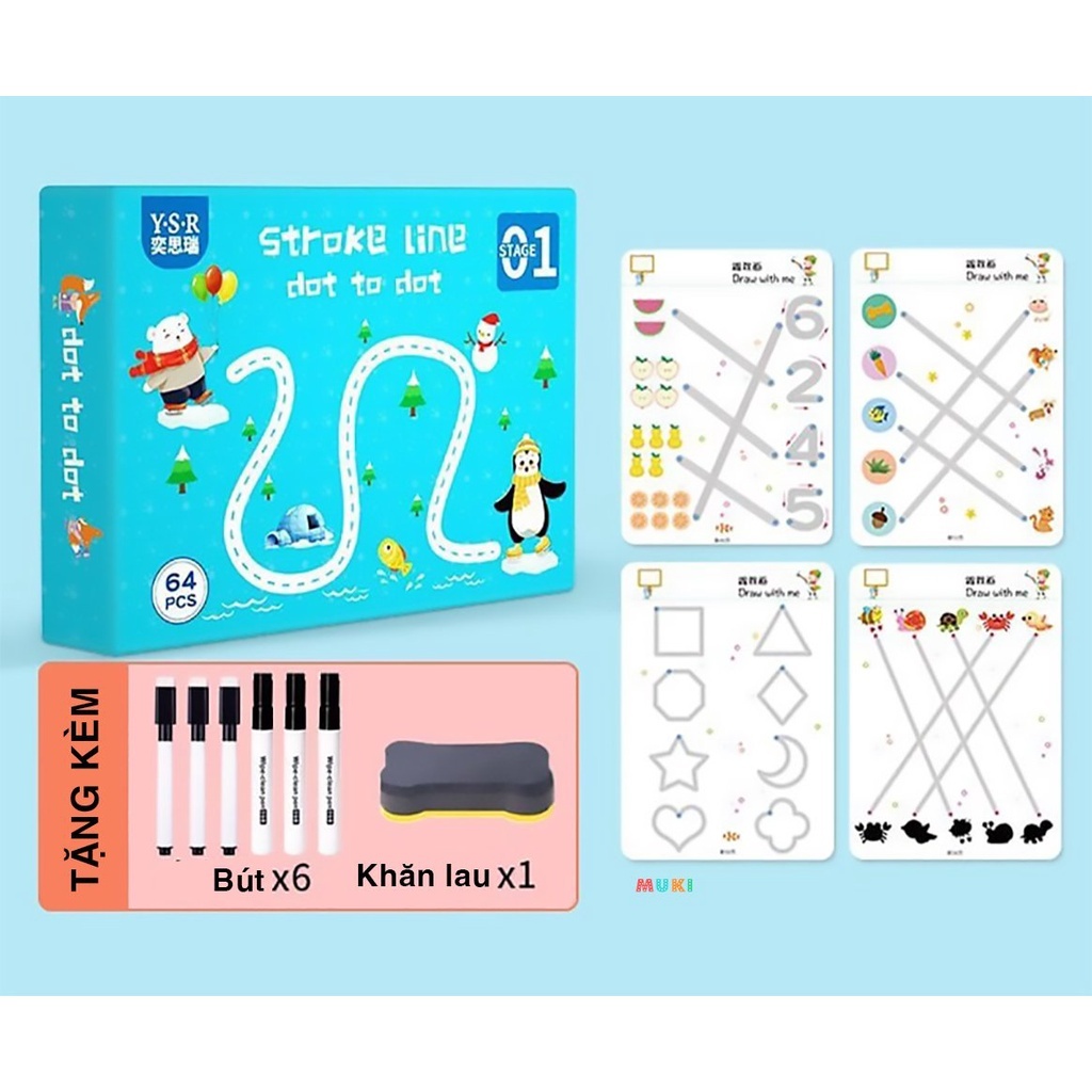 Bộ Tập Tô Vẽ Xóa Được Hỗ Trợ Phát Triển Tư Duy Cho Trẻ Em Đồ Chơi Montessori - Đồ Chơi Cho Bé PUKAPI