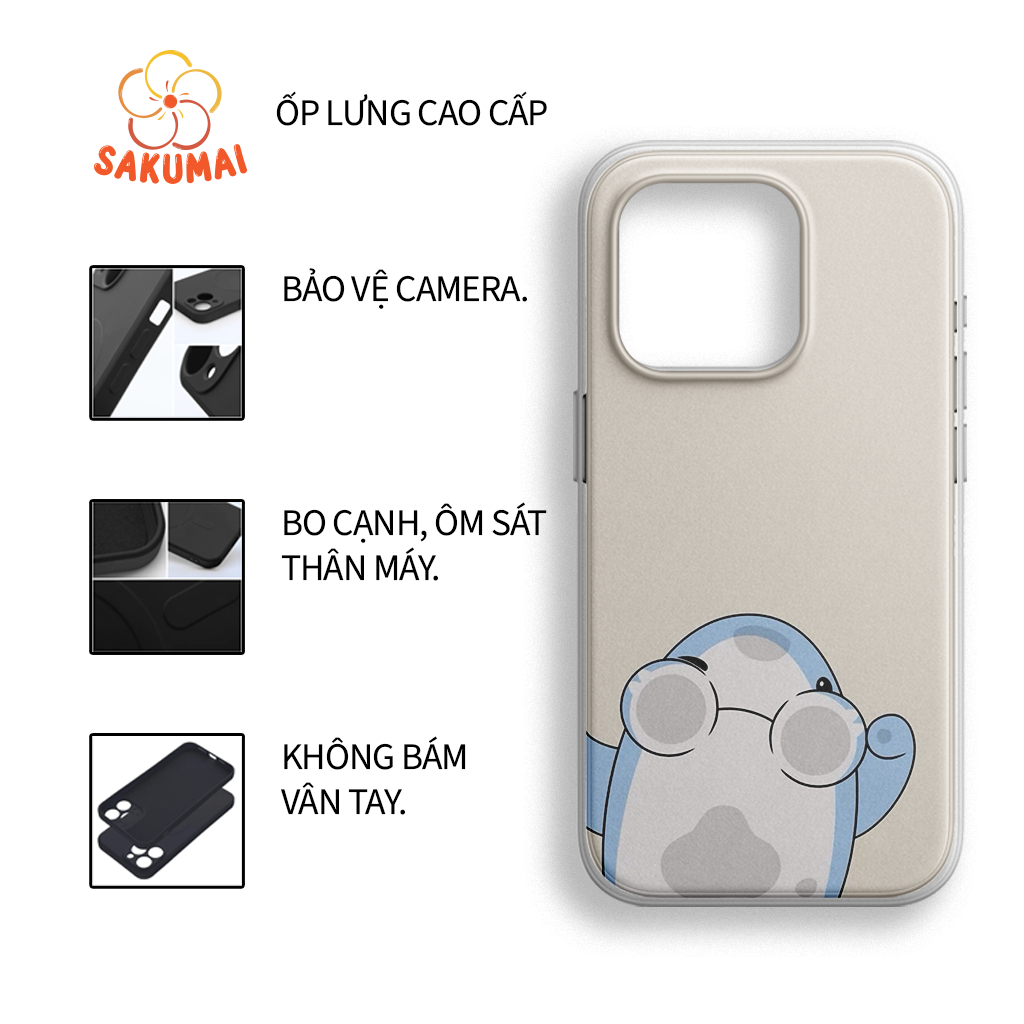 Ốp Iphone Độc Lạ, Ốp Lưng Iphone Độc Lạ Vỏ Hoạ Tiết Cá Mập Dễ Thương Cho Iphone 16 15 14 13 12 11 Pro Promax - SakuMai