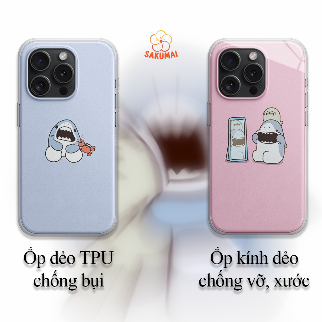 Ốp Iphone Độc Lạ, Ốp Lưng Iphone Độc Lạ Vỏ Hoạ Tiết Cá Mập Dễ Thương Cho Iphone 16 15 14 13 12 11 Pro Promax - SakuMai