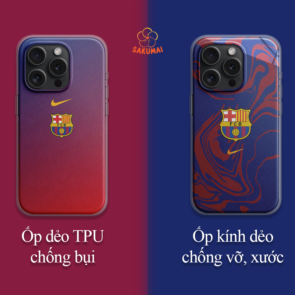 Ốp Iphone Đẹp Độc Lạ, Ốp Lưng Iphone Độc Lạ Hoạ Tiết Đội Bóng Barcelona Bóng Đá Ngầu Chất Liệu Kính Cao Cấp - SakuMai