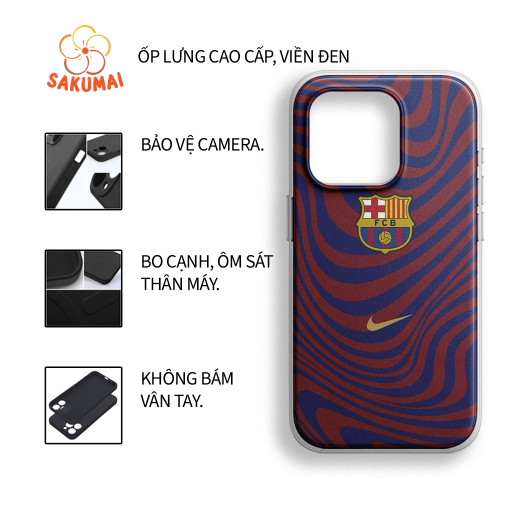 Ốp Iphone Đẹp Độc Lạ, Ốp Lưng Iphone Độc Lạ Hoạ Tiết Đội Bóng Barcelona Bóng Đá Ngầu Chất Liệu Kính Cao Cấp - SakuMai
