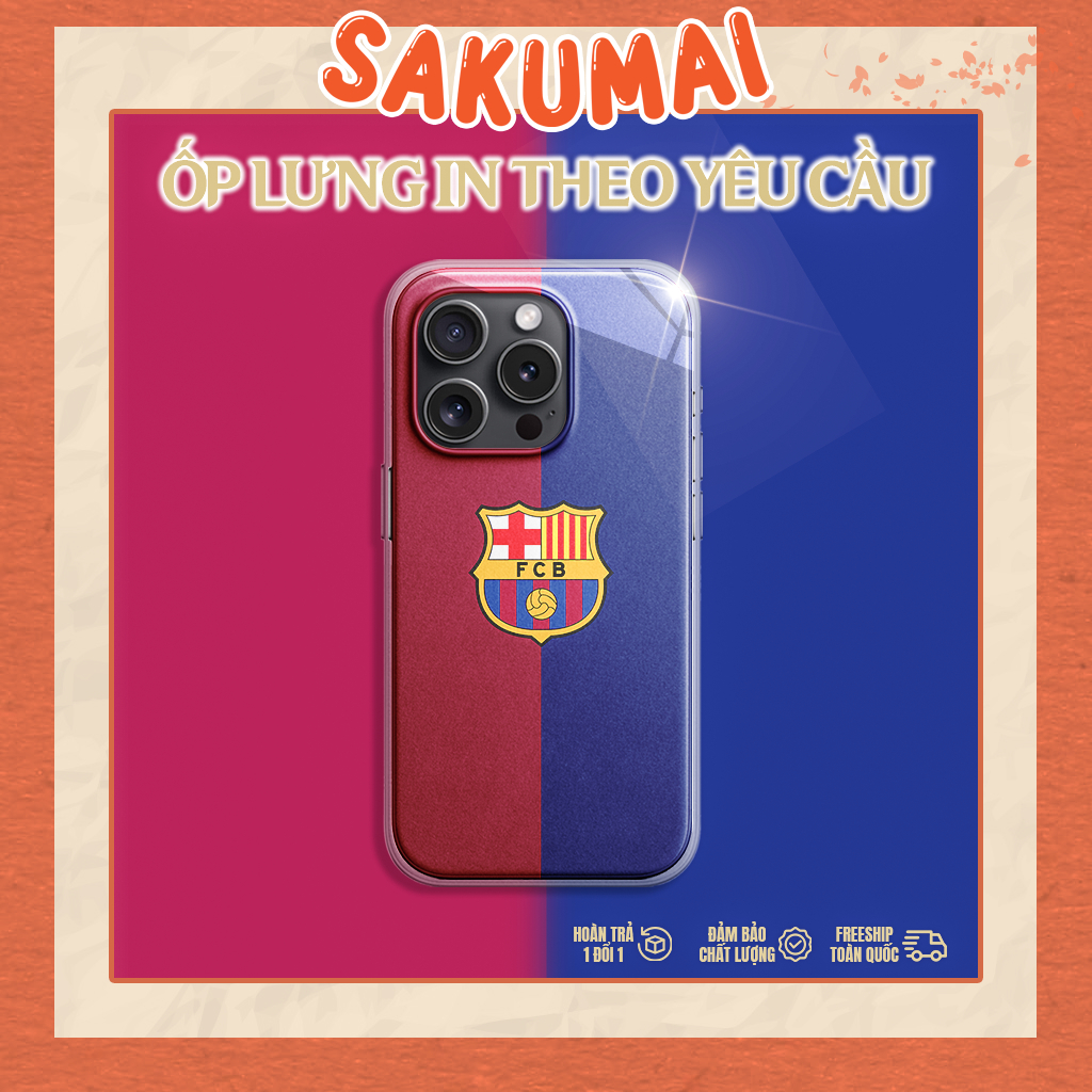 Ốp Iphone Đẹp Độc Lạ, Ốp Lưng Iphone Độc Lạ Hoạ Tiết Đội Bóng Barcelona Bóng Đá Ngầu Chất Liệu Kính Cao Cấp - SakuMai