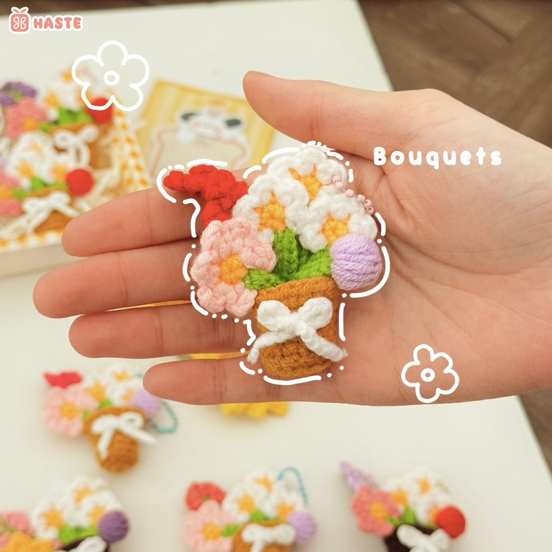 Móc Khoá Len Hoa Hướng Dương Bó Hoa Mini Dễ Thương Bouquet Quà Tặng Kỉ Niệm Độc Đáo