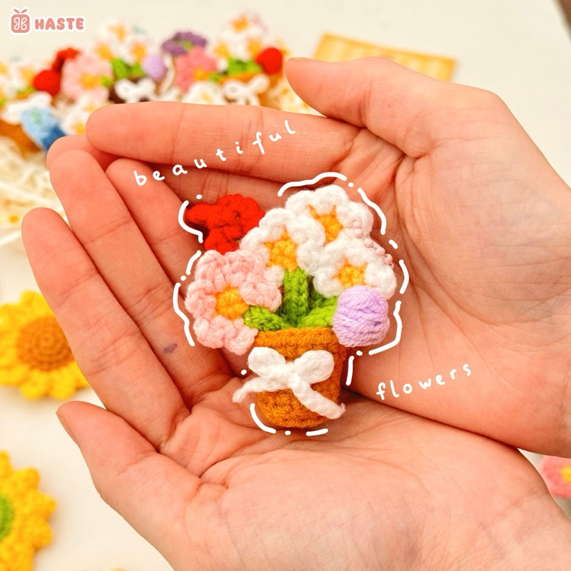 Móc Khoá Len Hoa Hướng Dương Bó Hoa Mini Dễ Thương Bouquet Quà Tặng Kỉ Niệm Độc Đáo