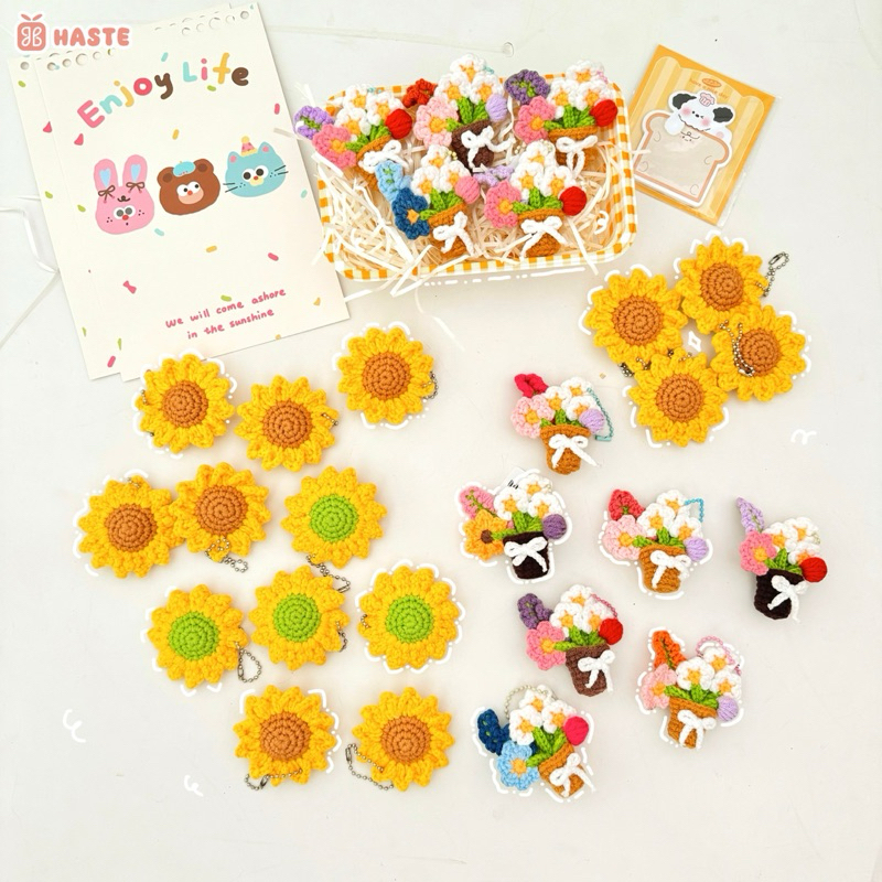 Móc Khoá Len Hoa Hướng Dương Bó Hoa Mini Dễ Thương Bouquet Quà Tặng Kỉ Niệm Độc Đáo