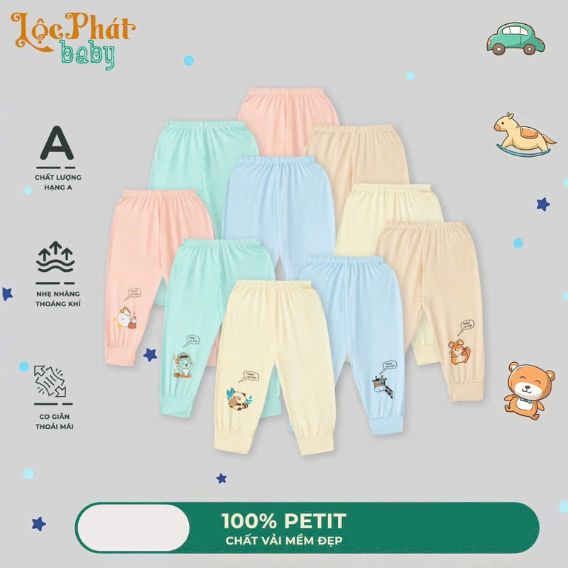 Combo 5 quần dài thun lạnh petit cho bé trai, bé gái từ 3 đến 14kg