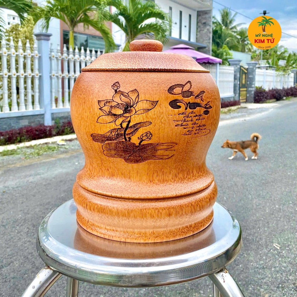 [ TẶNG ẤM 500ML - 1200ML ] Bình Ủ Ấm Trà Gỗ Dừa Điêu Khắc CHA MẸ ĐẾ CAO, Giữ Nhiệt Cao Cấp Trang Trí, Quà Tặng Sang