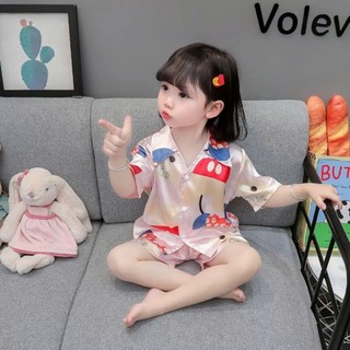 Bộ quần áo cộc tay pijama lụa thoáng mát mềm mại cho bé gái từ 9-33kg