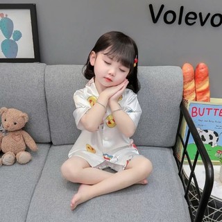 Bộ quần áo cộc tay pijama lụa thoáng mát mềm mại cho bé gái từ 9-33kg