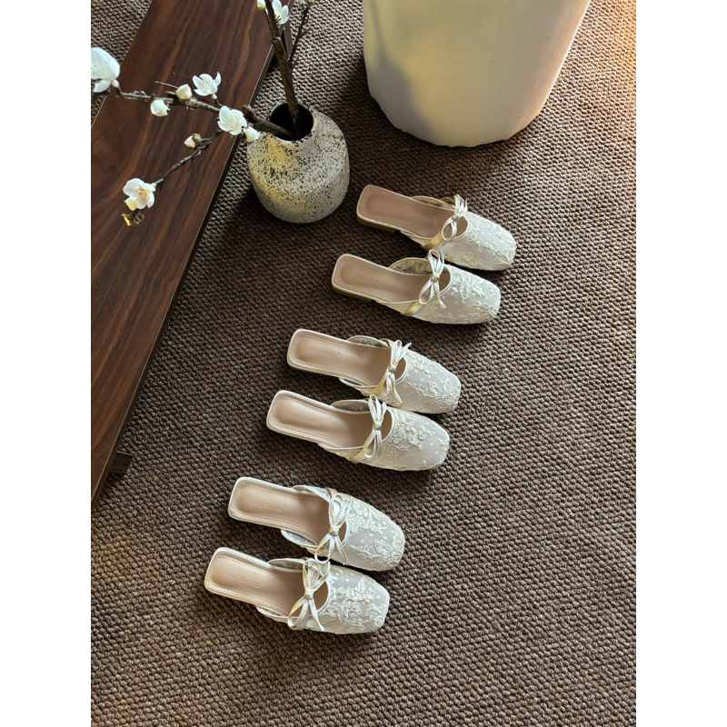 [Sẵn] Giày Sục Ballet Nữ Lưới Hoa Đính Nơ Điệu Chất Da Lưới Mềm Phong Cách Mùa Hè 2025 Hàng QCCC