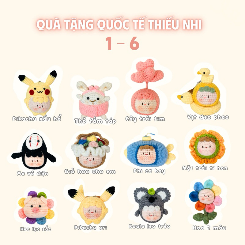 Móc Khoá Len Em Bé Mochi Cosplay Dễ Thương Handmade Mềm Mịn