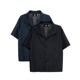 MAHU - ÁO SƠ MI TAY NGẮN CỔ LIỀN GIẢ DENIM