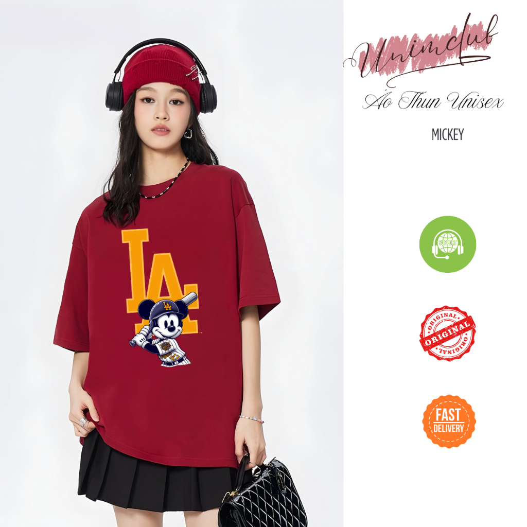 [Áo Cotton 100%] Áo Thun NY Mickey Bóng Chày Unisex Form Rộng Tay Lỡ Cao Cấp Định Lượng 250 GSM Co Giãn 2 Chiều APMK