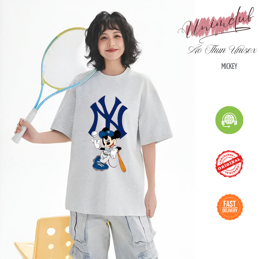 [Áo Cotton 100%] Áo Thun NY Mickey Bóng Chày Unisex Form Rộng Tay Lỡ Cao Cấp Định Lượng 250 GSM Co Giãn 2 Chiều APMK