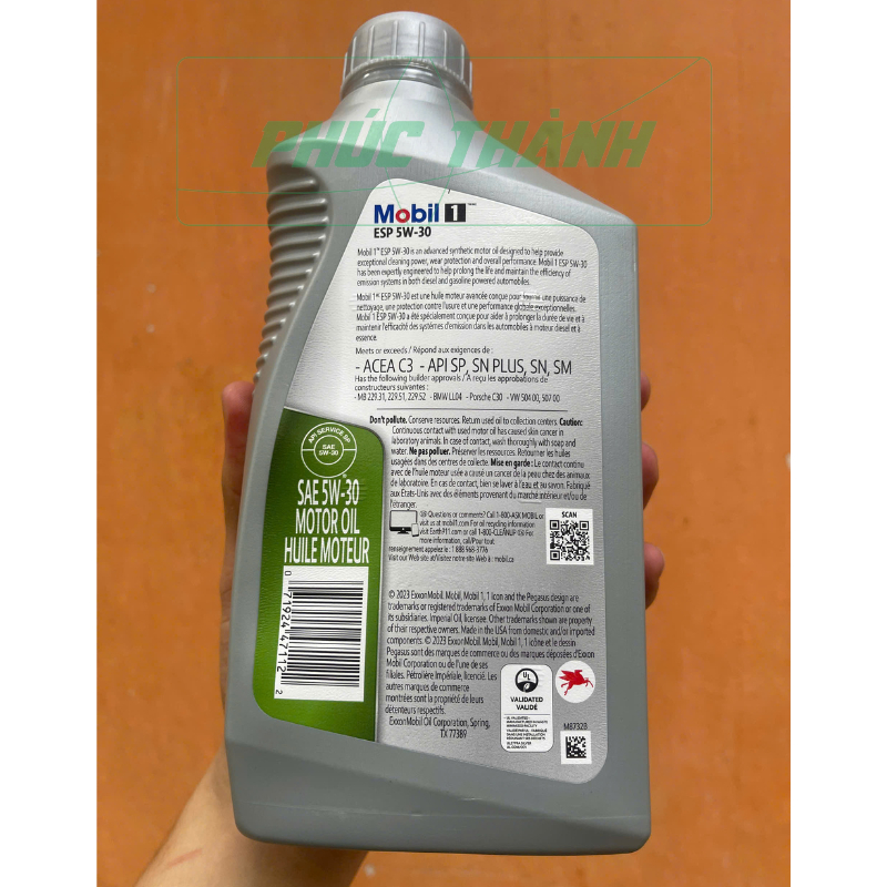 Dầu nhớt tổng hợp toàn phần ô-tô Mobil 1 ESP 5w30 946ml/4,73L nhập khẩu USA - Chính hãng
