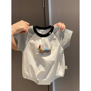 Bodysuit áo liền thân chó con cute phối kẻ dễ thương đáng yêu cho bé