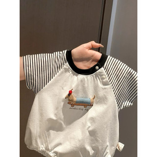 Bodysuit áo liền thân chó con cute phối kẻ dễ thương đáng yêu cho bé
