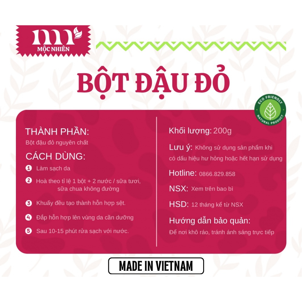 Bột Mặt Nạ Hữu Cơ Nguyên Chất, Mộc Nhiên 100% Organic Đắp Mặt Nạ Tắm Trắng