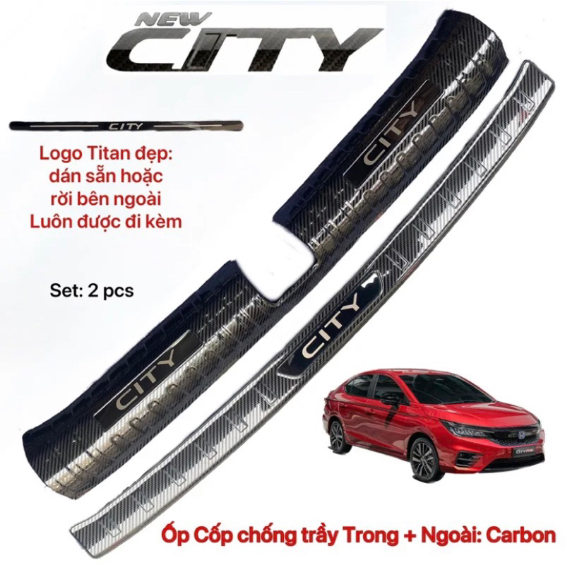 Ốp chống trầy cốp trong và ngoài xe Honda City 2021-2024 vân Carbon