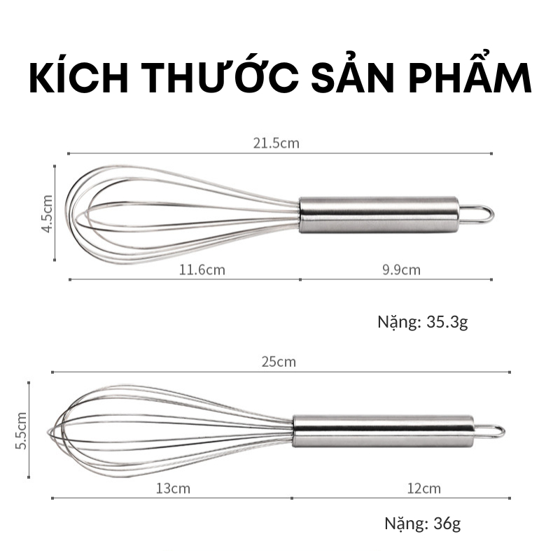 Dụng Cụ Đánh Trứng Inox Cầm Tay KOOBEE – Cán Cầm Chắc Tay, Đánh Bông Nhanh | Size 20 cm & 25 cm | PKB02