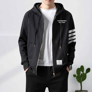 Áo khoác đi nắng 2025 tay dài phối 4 sọc phong cách, ao nỉ khóa zip nón to nam nữ boy phố THOW - DTB 9999