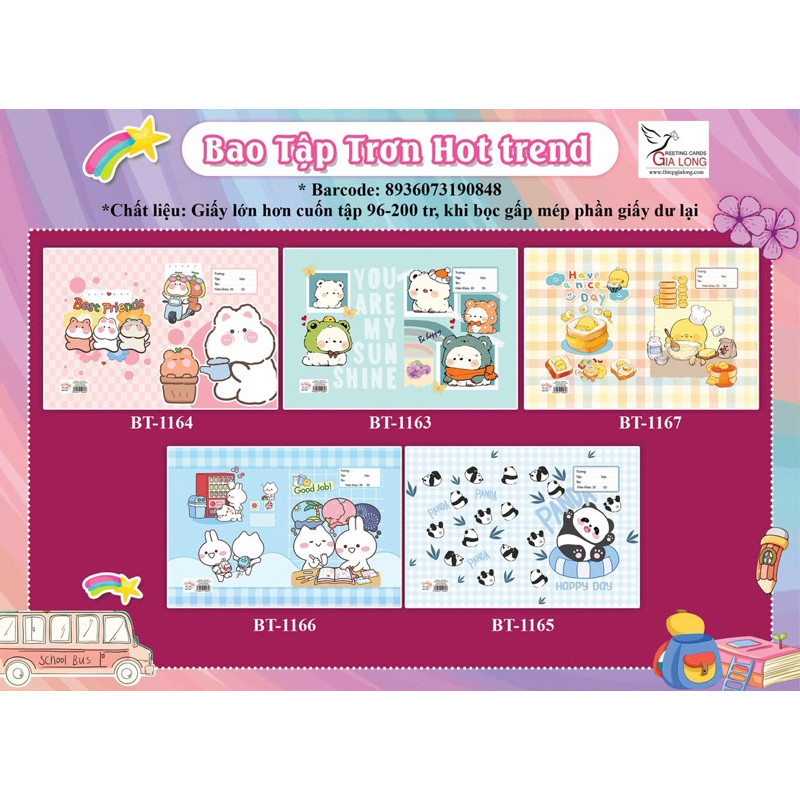 COMBO 10 GIẤY BAO TẬP ĐẸP HOT TREND GẤU TRÚC THỎ HỒNG DỄ THƯƠNG (CHƯA ...