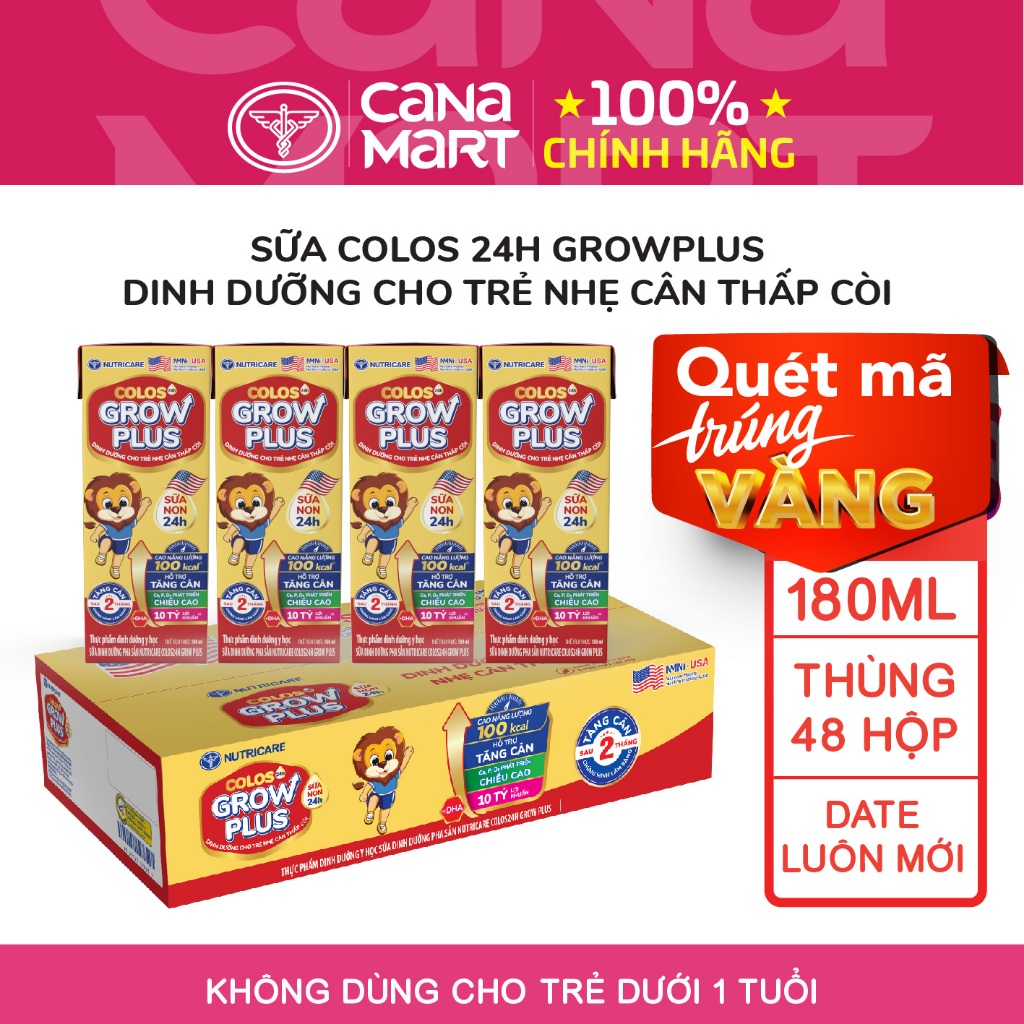 Thùng 48 hộp Sữa Bột Pha sẵn COLOS 24H GROW PLUS Nutricare 24h Tăng Cân ...