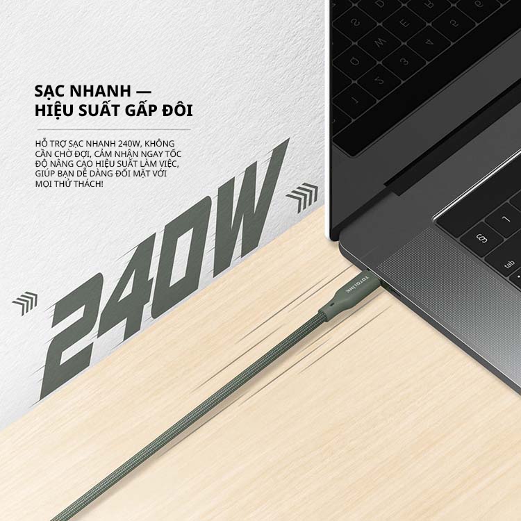 [Hỏa Tốc] Cáp sạc nhanh TOTOLINK PD3.1 240W Type-C Dài 2M – Tương Thích iPhone 15/16, Android