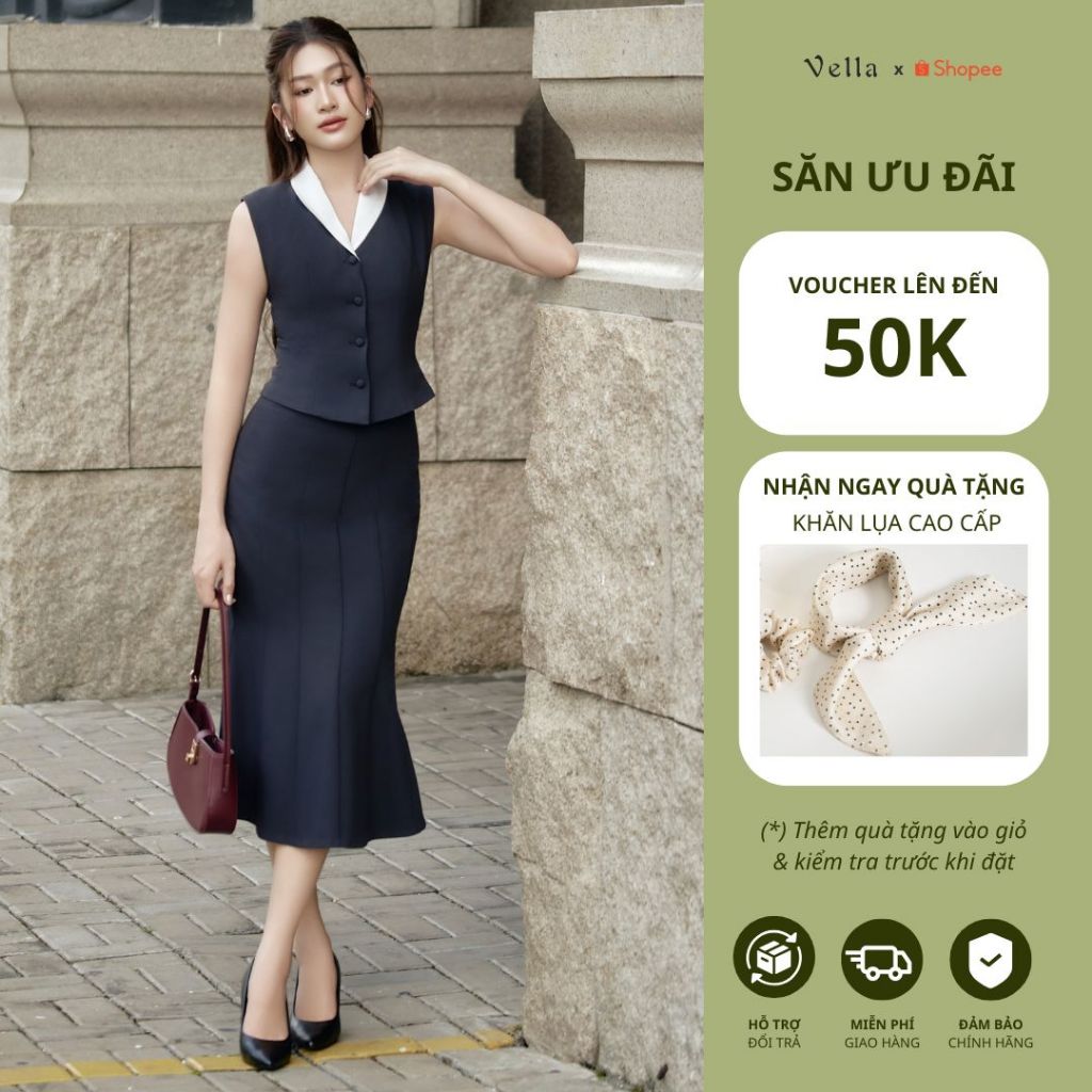Vella Fashion Áo gilet công sở nữ và chân váy bút chì đuôi cá tôn dáng VA24107 VV24108