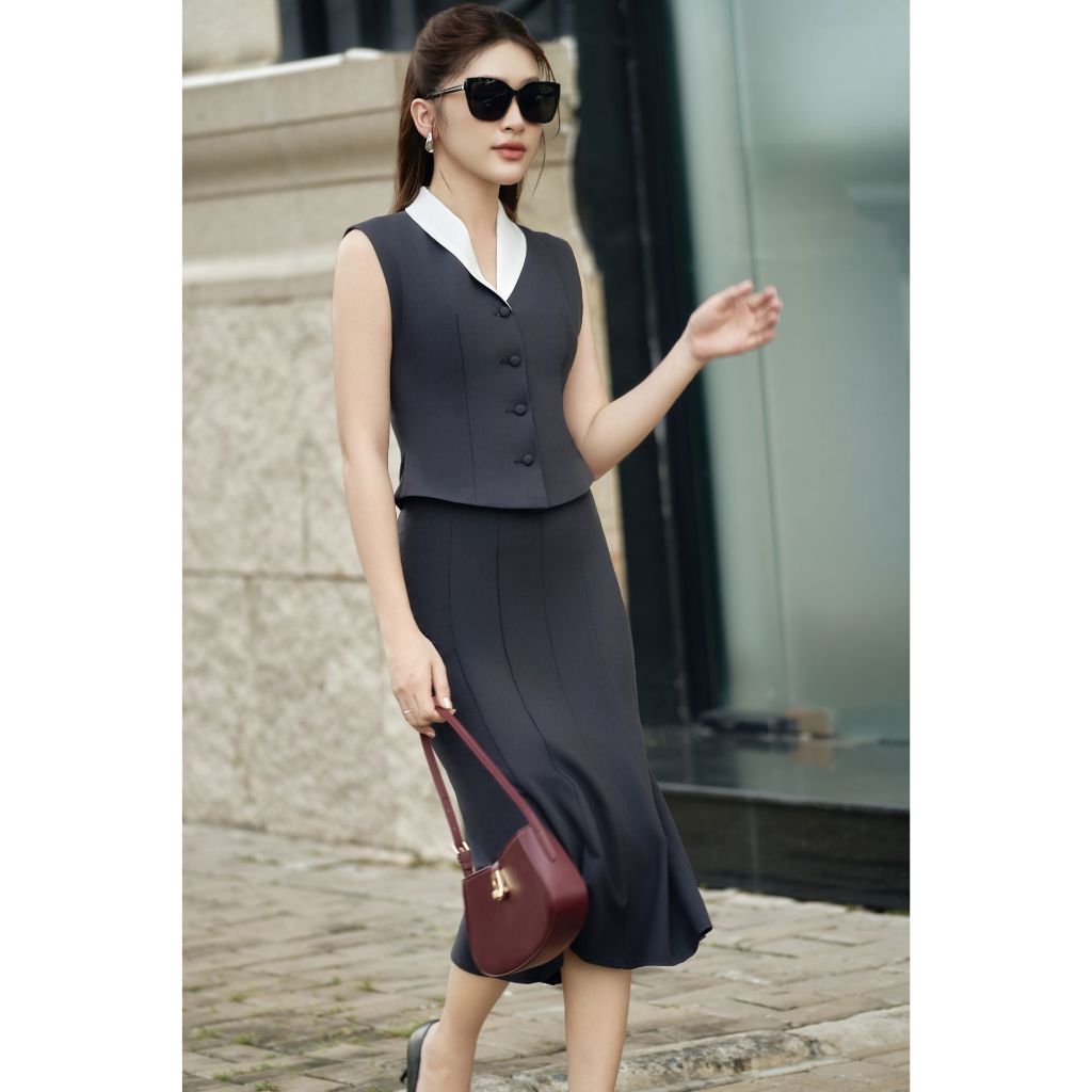 Vella Fashion Áo gilet công sở nữ và chân váy bút chì đuôi cá tôn dáng VA24107 VV24108