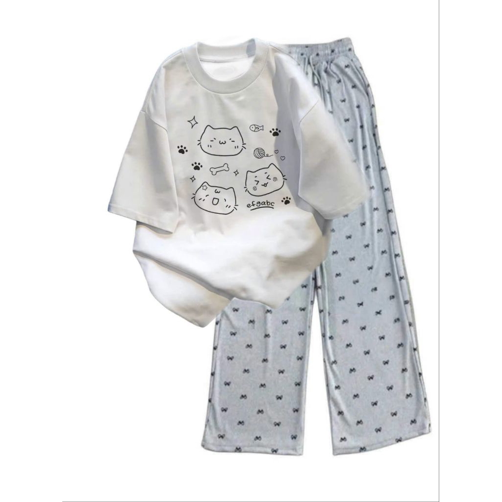 Tổng hợp các sét quần họa tiết nơ + mix áo phông form rộng unisex tay lỡ---xuongthoitranggiare