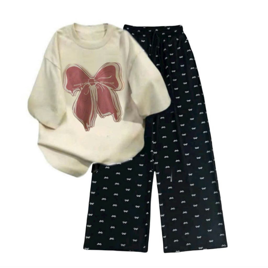 Tổng hợp các sét quần họa tiết nơ + mix áo phông form rộng unisex tay lỡ---xuongthoitranggiare
