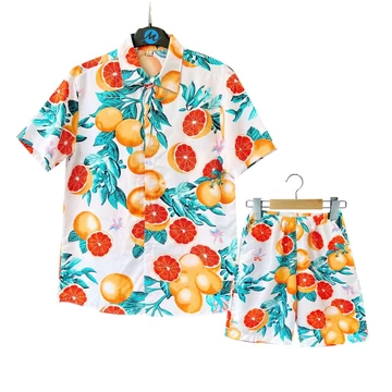 Bộ đồ sơ mi đi biển Set xanh vẹt, Đồ bộ đi biển trẻ con người lớn vải Kate Thái