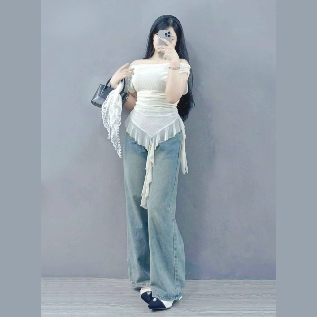 Quần Jean nữ ống rộng Bigsize Nữ Ulzzang lưng cao che bụng phong cách Retro Jean xanh nhạt - Q547