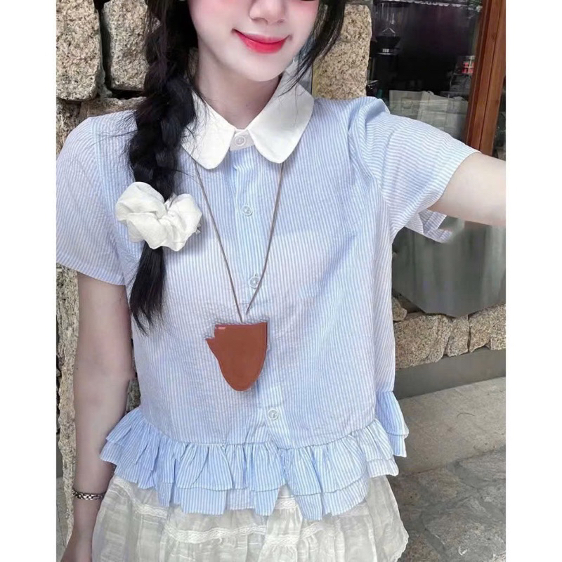 Áo sơ mi nữ cổ sen Thanhhuyen clothing , áo sơ mi cổ sen đuôi bèo siêu xinh AC1001