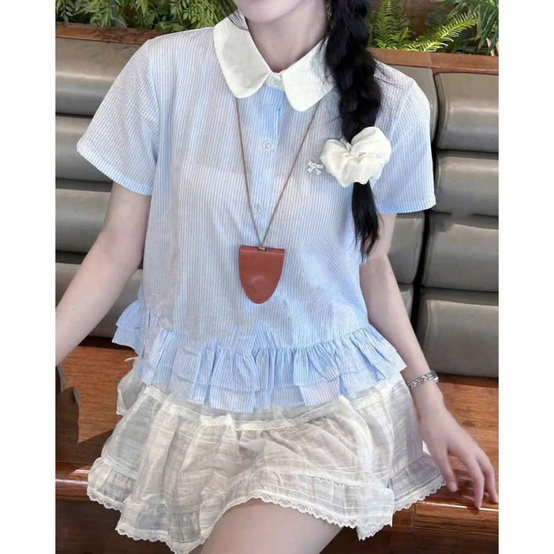 Áo sơ mi nữ cổ sen Thanhhuyen clothing , áo sơ mi cổ sen đuôi bèo siêu xinh AC1001