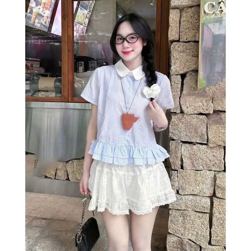 Áo sơ mi nữ cổ sen Thanhhuyen clothing , áo sơ mi cổ sen đuôi bèo siêu xinh AC1001