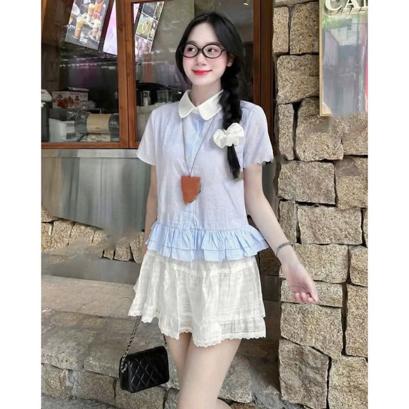 Áo sơ mi nữ cổ sen Thanhhuyen clothing , áo sơ mi cổ sen đuôi bèo siêu xinh AC1001