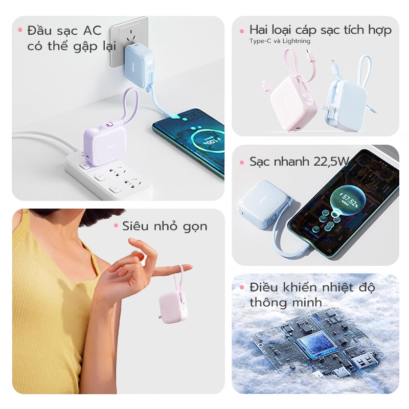 【CCC】Cục sạc dự phòng 10000mAh Uneed,Sạc Nhanh PD 22.5W mini Powerbank, Pin Sạc Type‑C/L,Củ sạc gập liên nhỏ | BigBuy360 - bigbuy360.vn