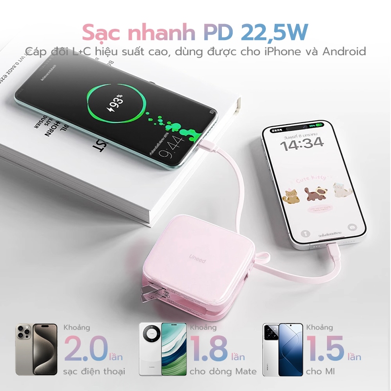 【CCC】Cục sạc dự phòng 10000mAh Uneed,Sạc Nhanh PD 22.5W mini Powerbank, Pin Sạc Type‑C/L,Củ sạc gập liên nhỏ | BigBuy360 - bigbuy360.vn