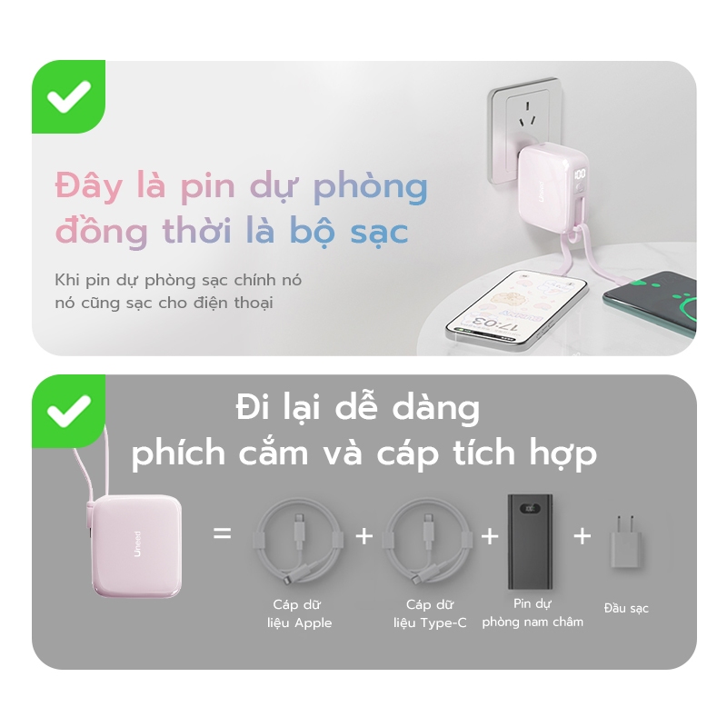 【CCC】Cục sạc dự phòng 10000mAh Uneed,Sạc Nhanh PD 22.5W mini Powerbank, Pin Sạc Type‑C/L,Củ sạc gập liên nhỏ | BigBuy360 - bigbuy360.vn