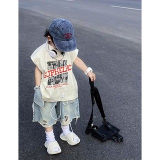 Bộ Áo Tank Top Cotton Kem Phối Quần Jean Ngố Năng Động Cho Bé Trai