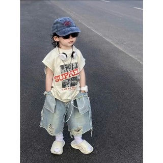 Bộ Áo Tank Top Cotton Kem Phối Quần Jean Ngố Năng Động Cho Bé Trai