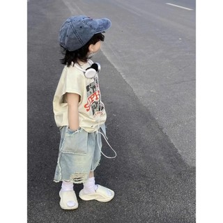 Bộ Áo Tank Top Cotton Kem Phối Quần Jean Ngố Năng Động Cho Bé Trai