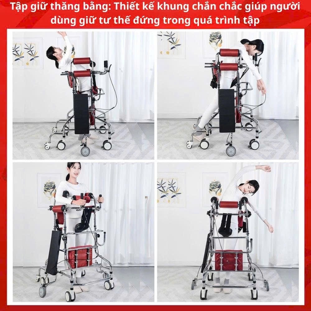 Khung tập đi , hỗ trợ đứng dậy cho bệnh nhân tập phục hồi chức năng sau tai biến - Xe 8 bánh có tay phanh