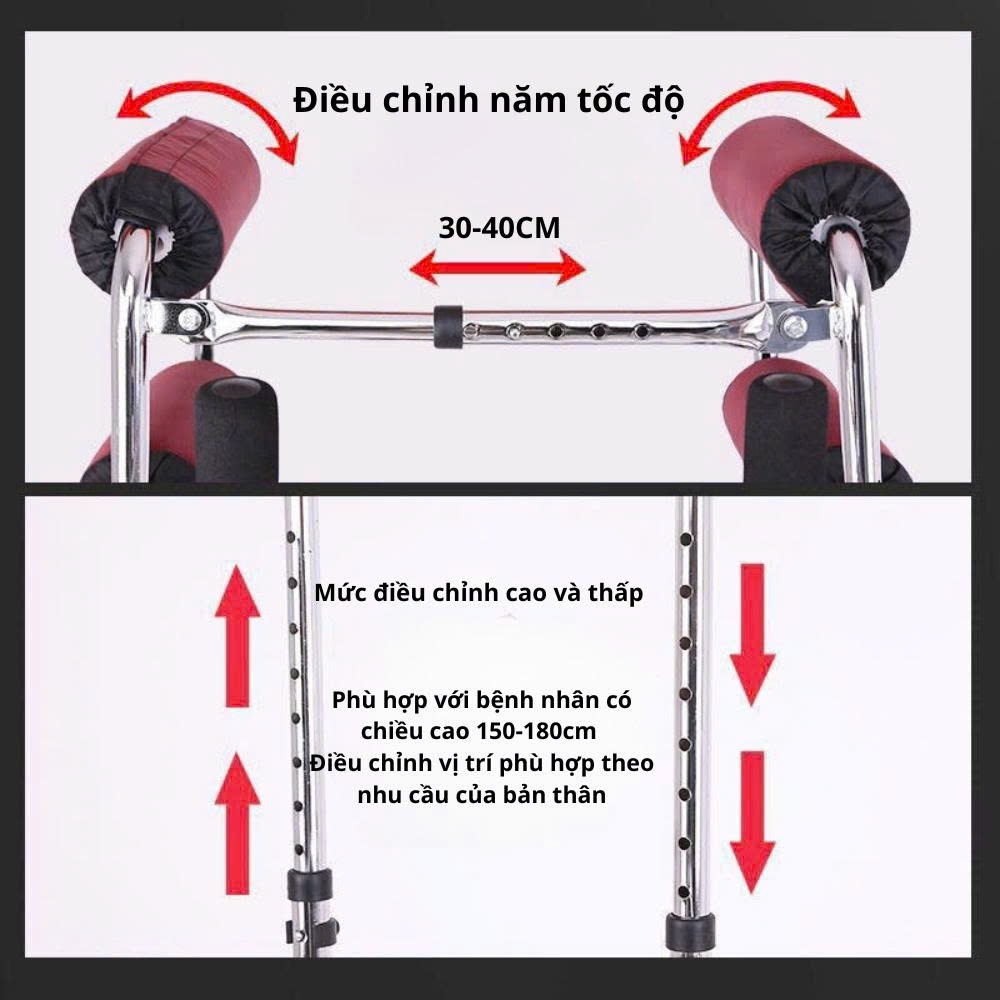 Khung tập đi , hỗ trợ đứng dậy cho bệnh nhân tập phục hồi chức năng sau tai biến - Xe 8 bánh có tay phanh