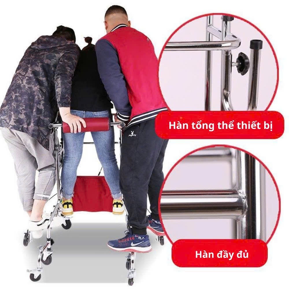 Khung tập đi , hỗ trợ đứng dậy cho bệnh nhân tập phục hồi chức năng sau tai biến - Xe 8 bánh có tay phanh
